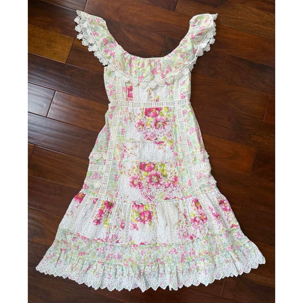 LoveShackFancy Faustine Floral Midi Dress size 4 Embroidered Pink *FLAWED* - Picture 5 of 16